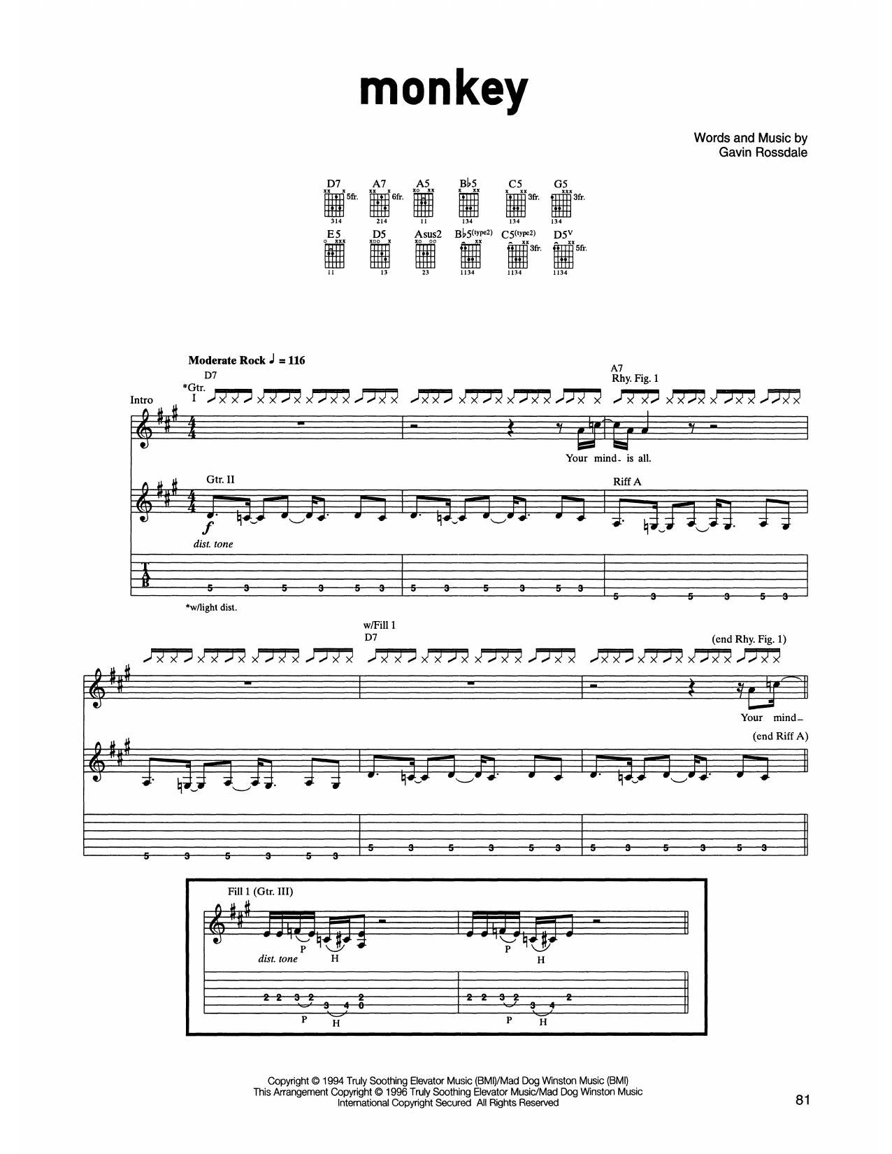 Bush Monkey sheet music notes and chords arranged for Guitar Tab