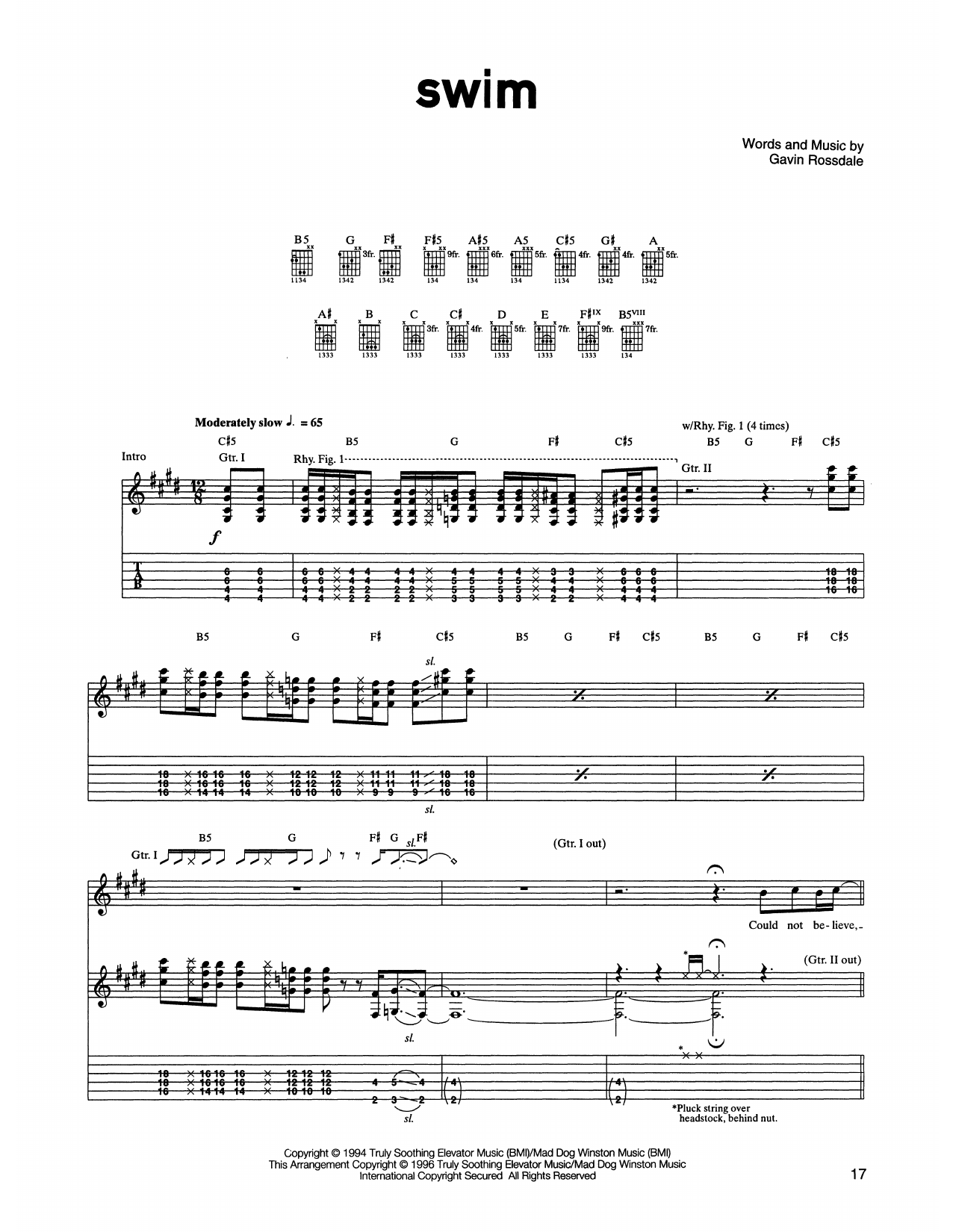 Bush Swim sheet music notes and chords arranged for Guitar Tab