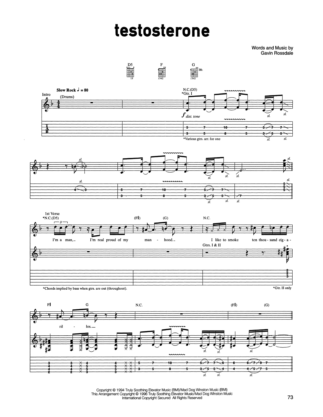 Bush Testosterone sheet music notes and chords arranged for Guitar Tab