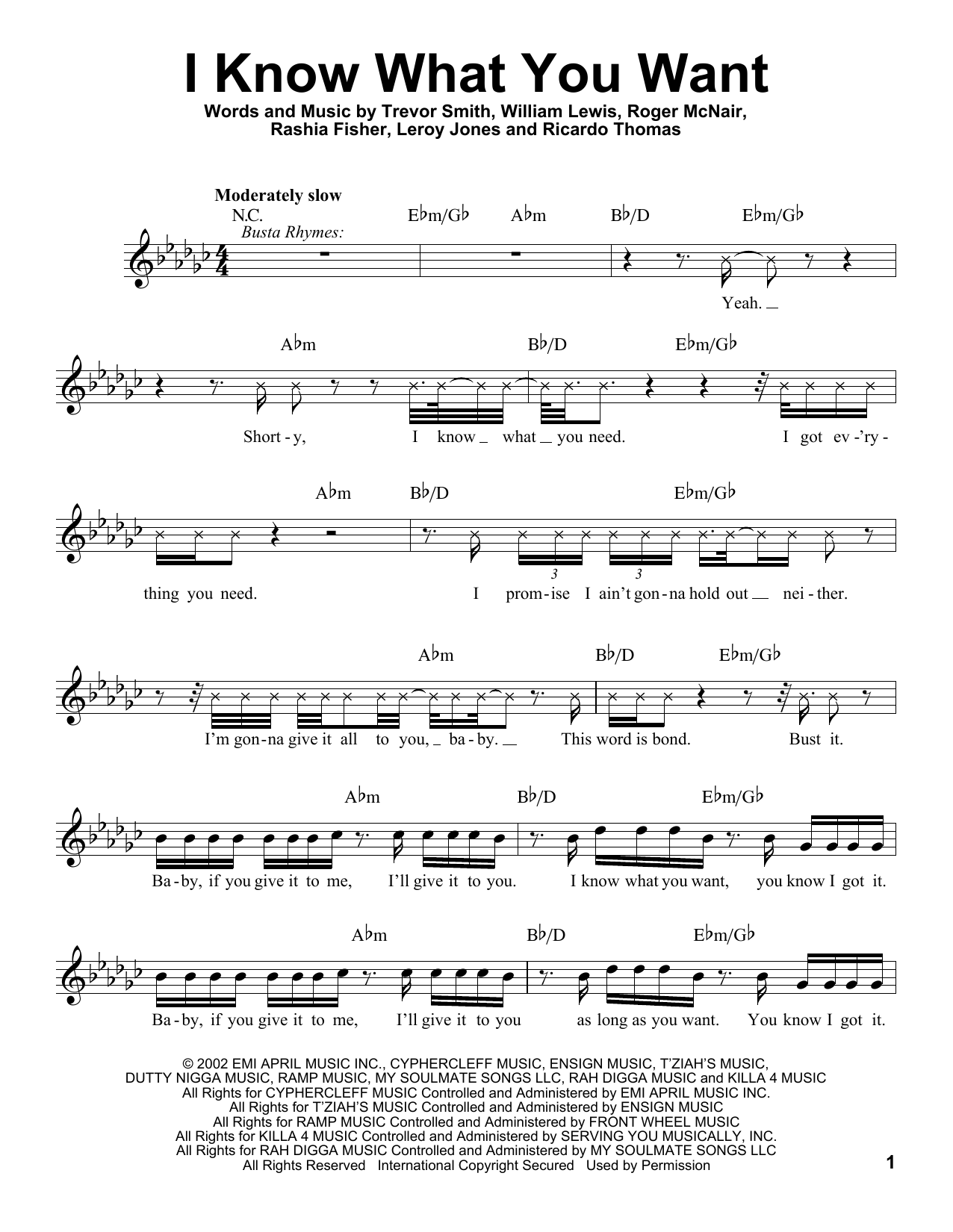 Busta Rhymes & Mariah Carey Featuring The Flipmode Squad I Know What You Want sheet music notes and chords arranged for Pro Vocal
