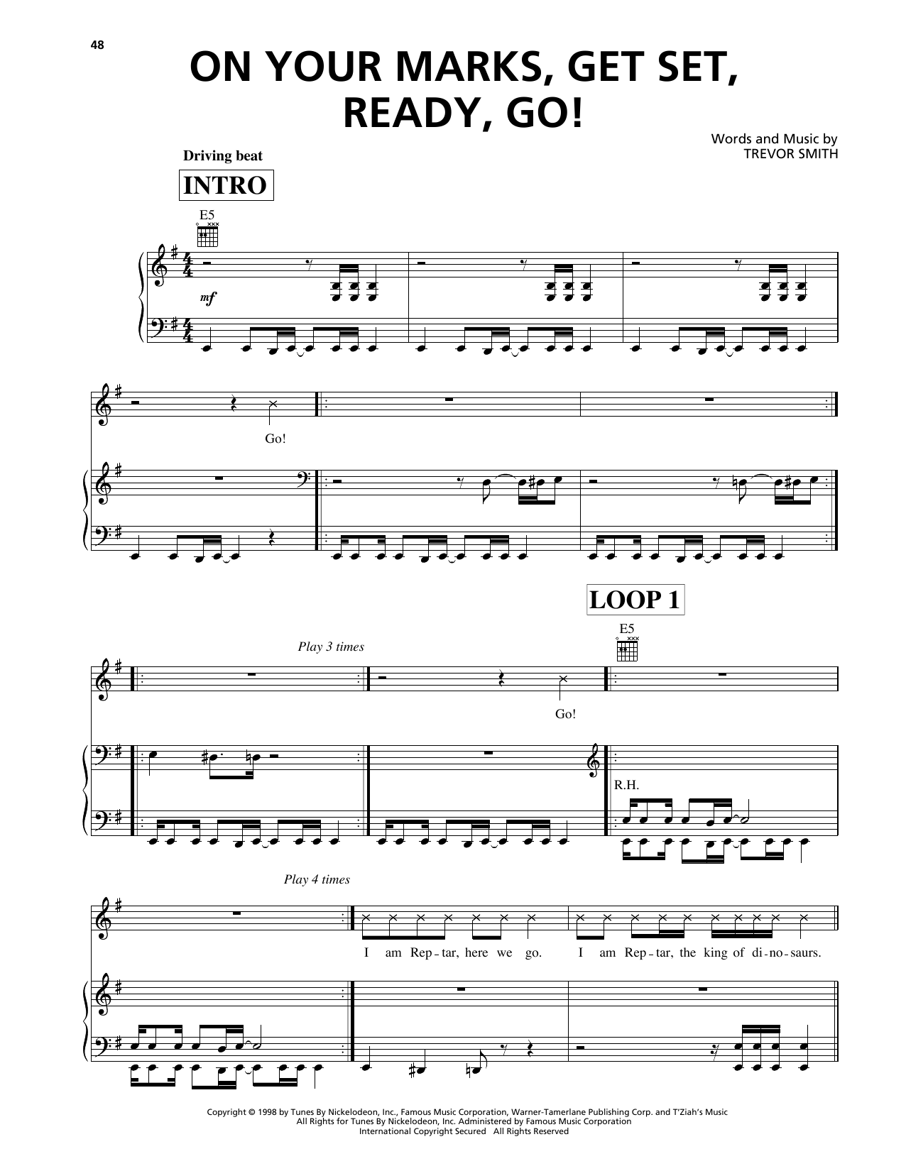 Busta Rhymes On Your Marks, Get Set, Ready, Go! (from The Rugrats Movie) sheet music notes and chords arranged for Piano, Vocal & Guitar Chords (Right-Hand Melody)