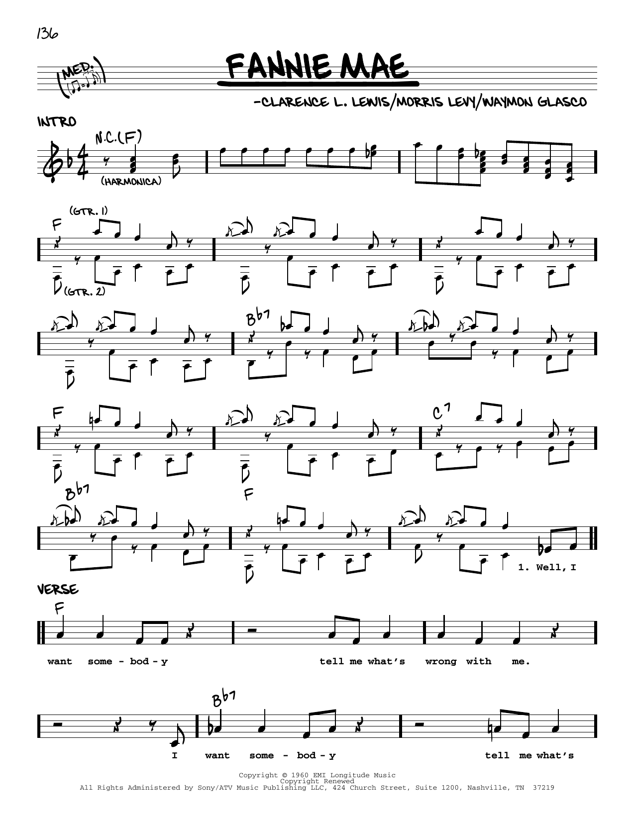 Buster Brown Fannie Mae sheet music notes and chords arranged for Real Book – Melody & Chords