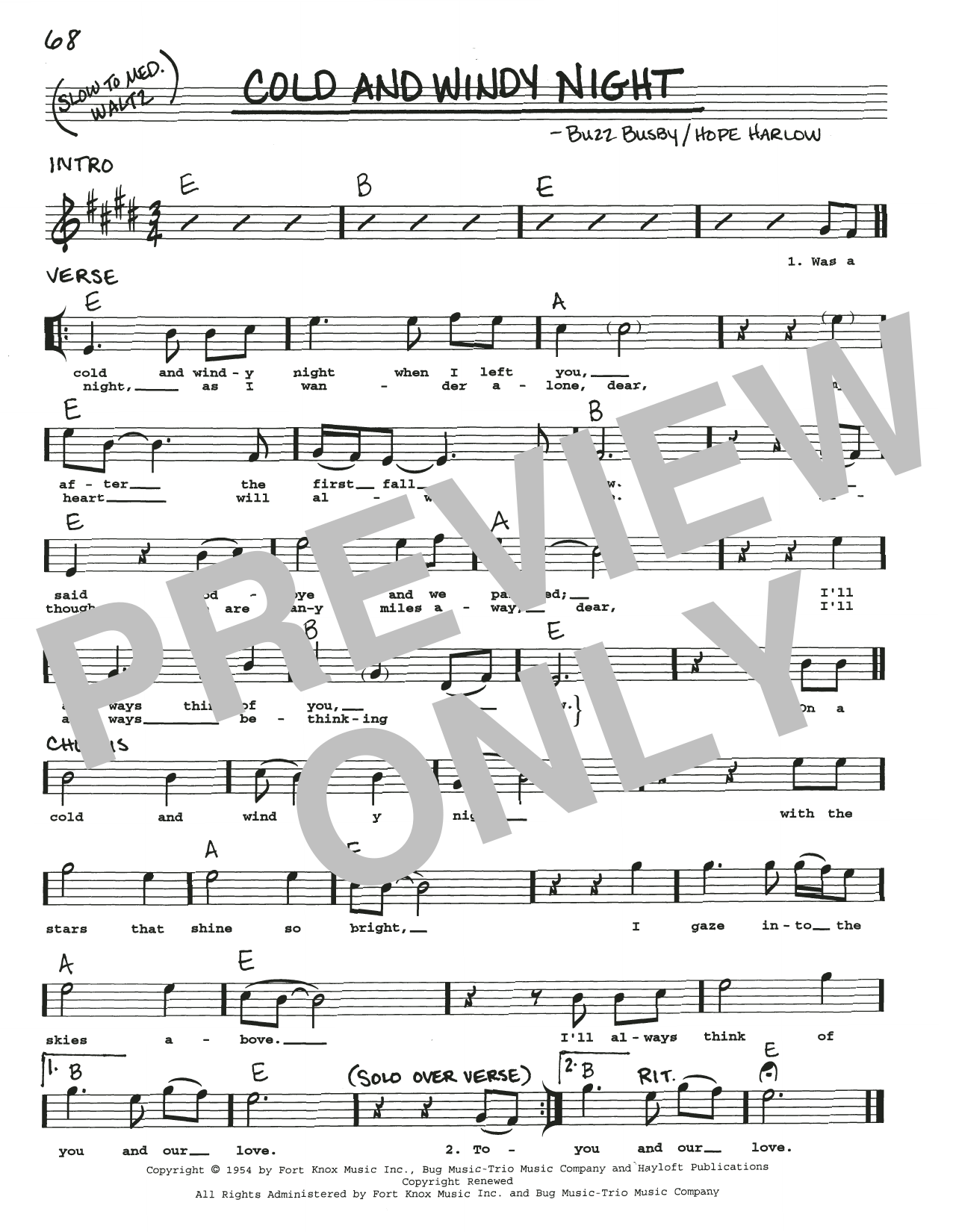 Buzz Busby Cold And Windy Night sheet music notes and chords arranged for Real Book – Melody, Lyrics & Chords