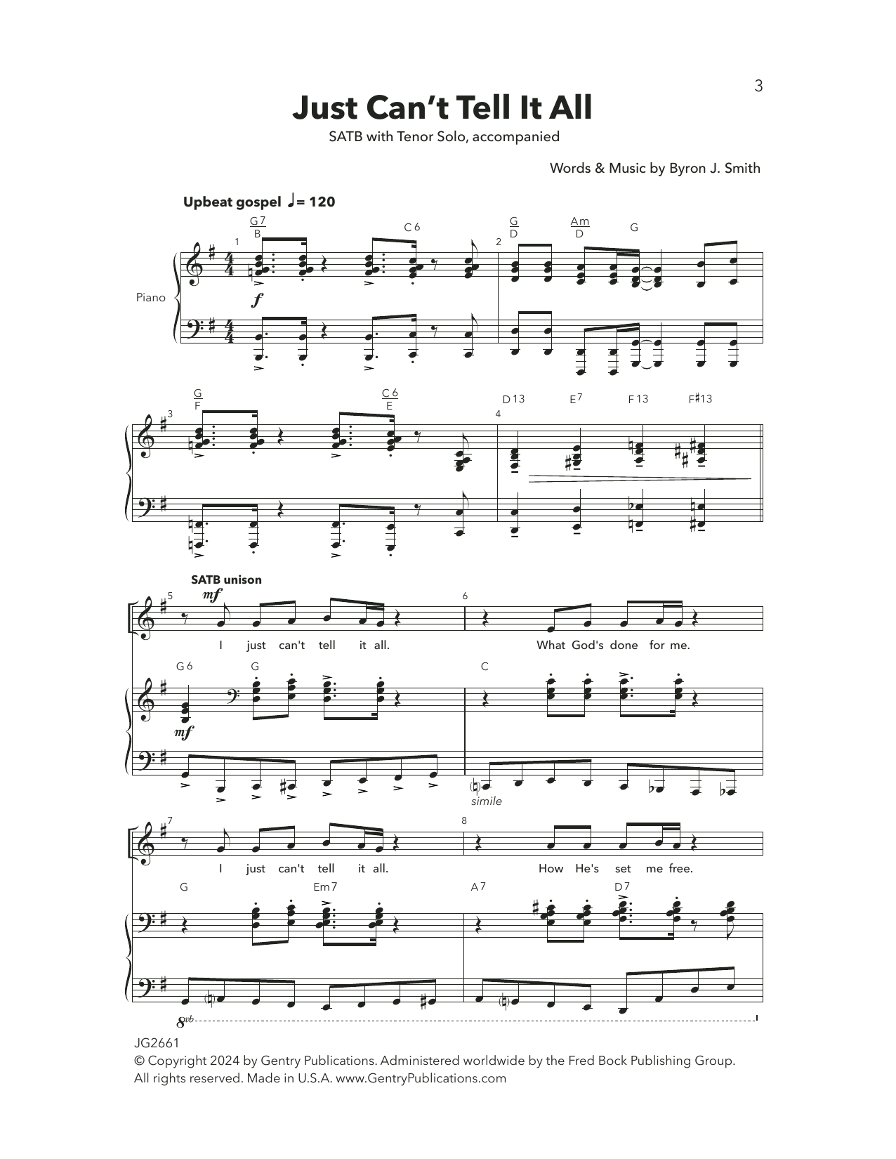 Byron Smith Just Can't Tell It All sheet music notes and chords arranged for SATB Choir
