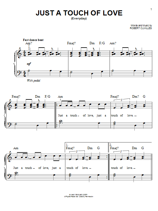 Robert Clivilles Just A Touch Of Love (Everyday) sheet music notes and chords arranged for Easy Piano