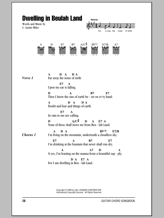 C. Austin Miles Dwelling In Beulah Land sheet music notes and chords arranged for Piano Chords/Lyrics