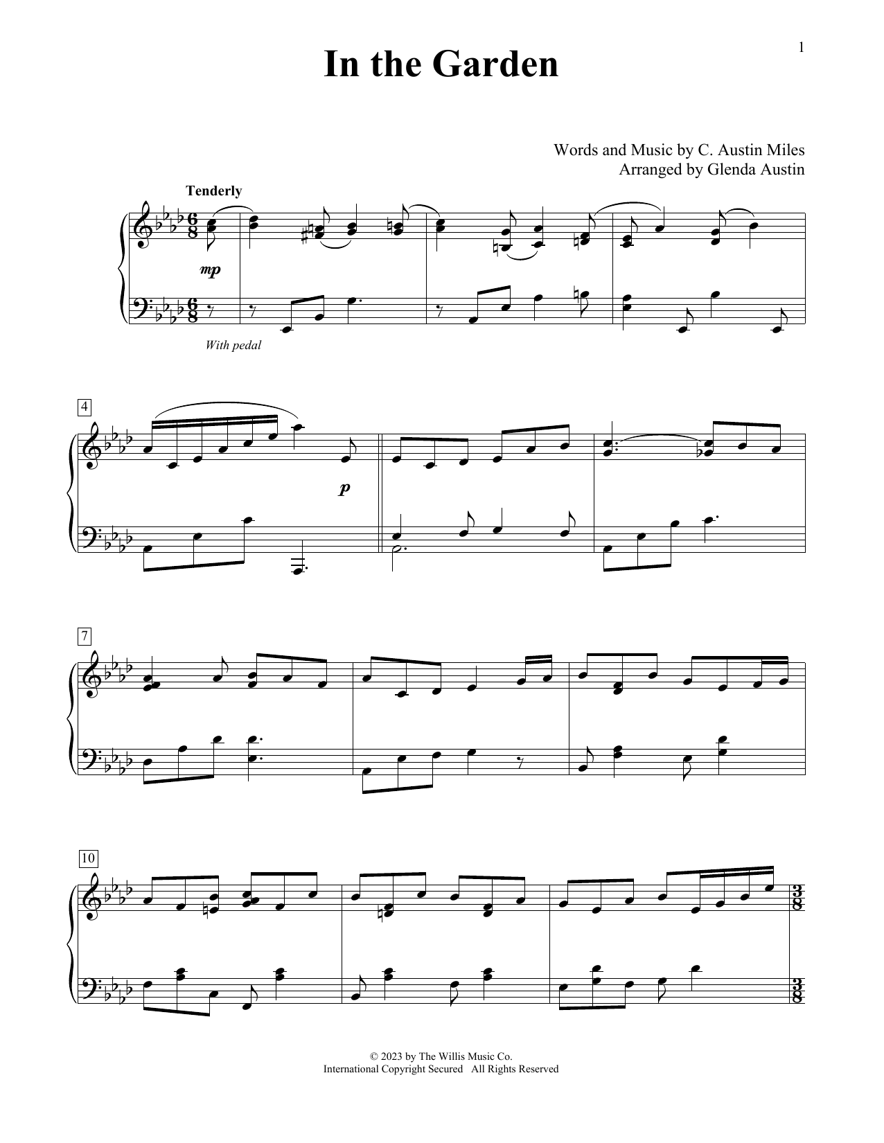 C. Austin Miles In The Garden (arr. Glenda Austin) sheet music notes and chords arranged for Educational Piano
