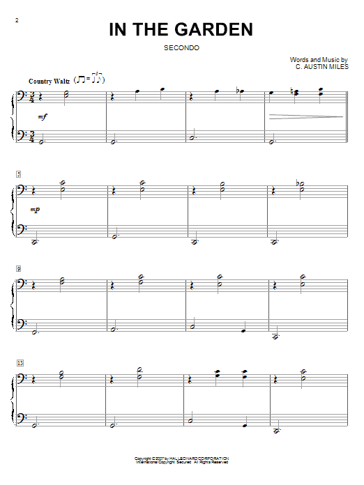 C. Austin Miles In The Garden (arr. Larry Moore) sheet music notes and chords arranged for Piano Duet