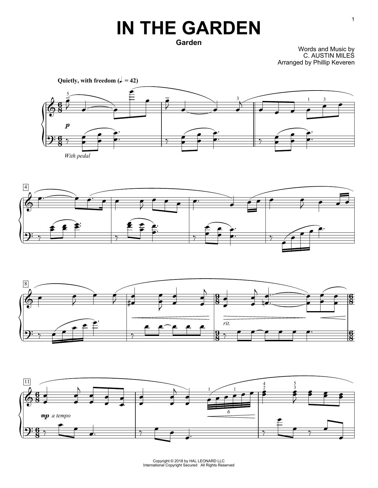 C. Austin Miles In The Garden [Classical version] (arr. Phillip Keveren) sheet music notes and chords arranged for Piano Solo