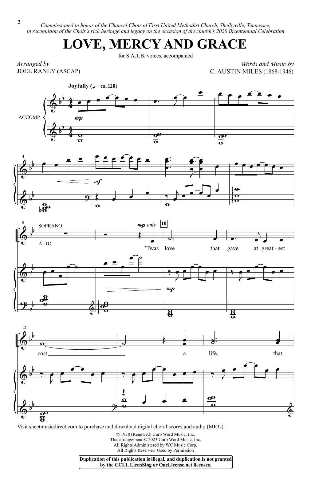 C. Austin Miles Love, Mercy and Grace (arr. Joel Raney) sheet music notes and chords arranged for SATB Choir