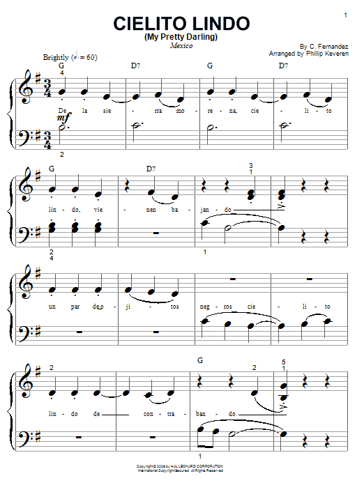 C. Fernandez Cielito Lindo (My Pretty Darling) (arr. Phillip Keveren) sheet music notes and chords arranged for Big Note Piano