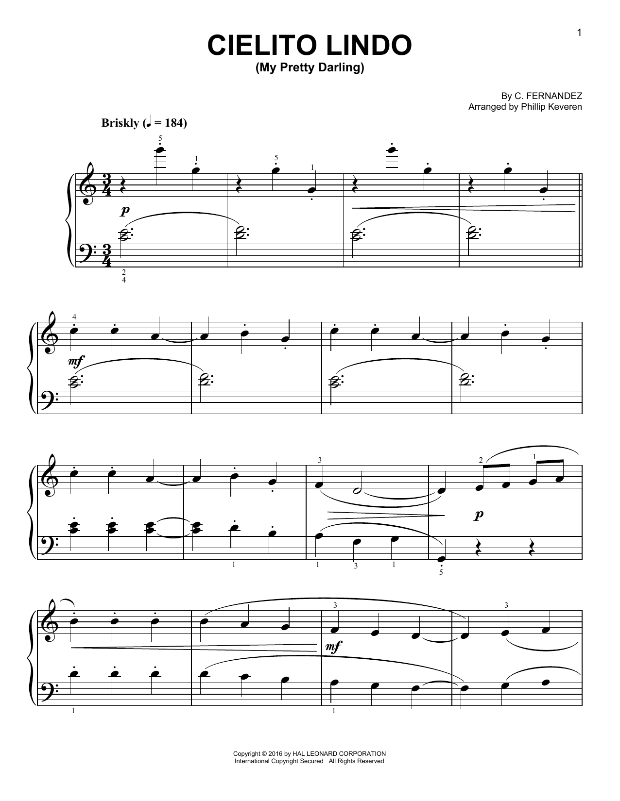 C. Fernandez Cielito Lindo (My Pretty Darling) [Classical version] (arr. Phillip Keveren) sheet music notes and chords arranged for Easy Piano