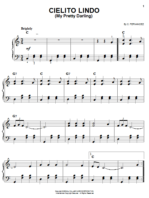 C. Fernandez Cielito Lindo (My Pretty Darling) sheet music notes and chords arranged for Easy Piano