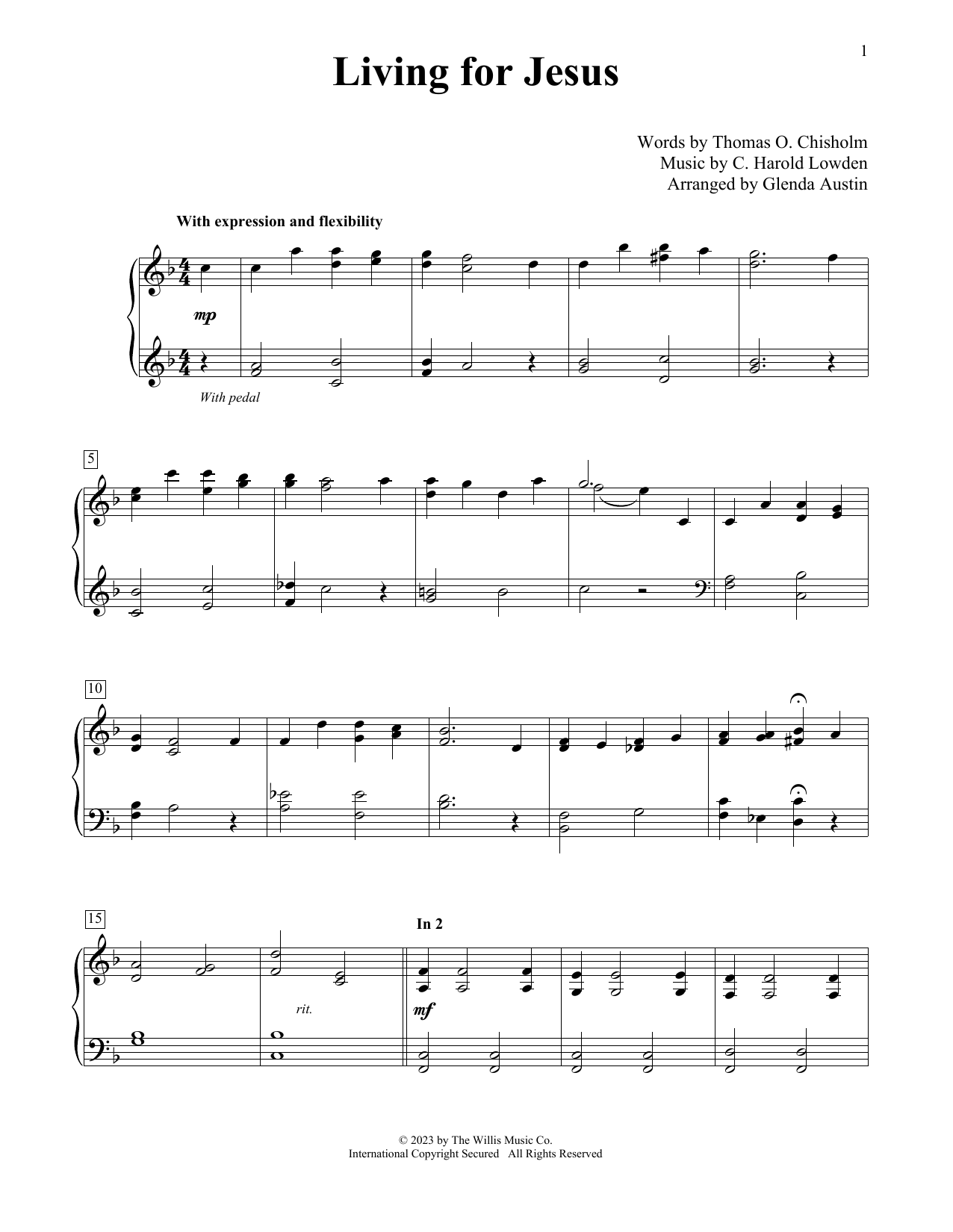 C. Harold Lowden Living For Jesus (arr. Glenda Austin) sheet music notes and chords arranged for Educational Piano