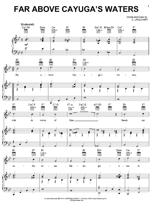 C. Urguhart Far Above Cayuga's Waters sheet music notes and chords arranged for Piano, Vocal & Guitar Chords (Right-Hand Melody)