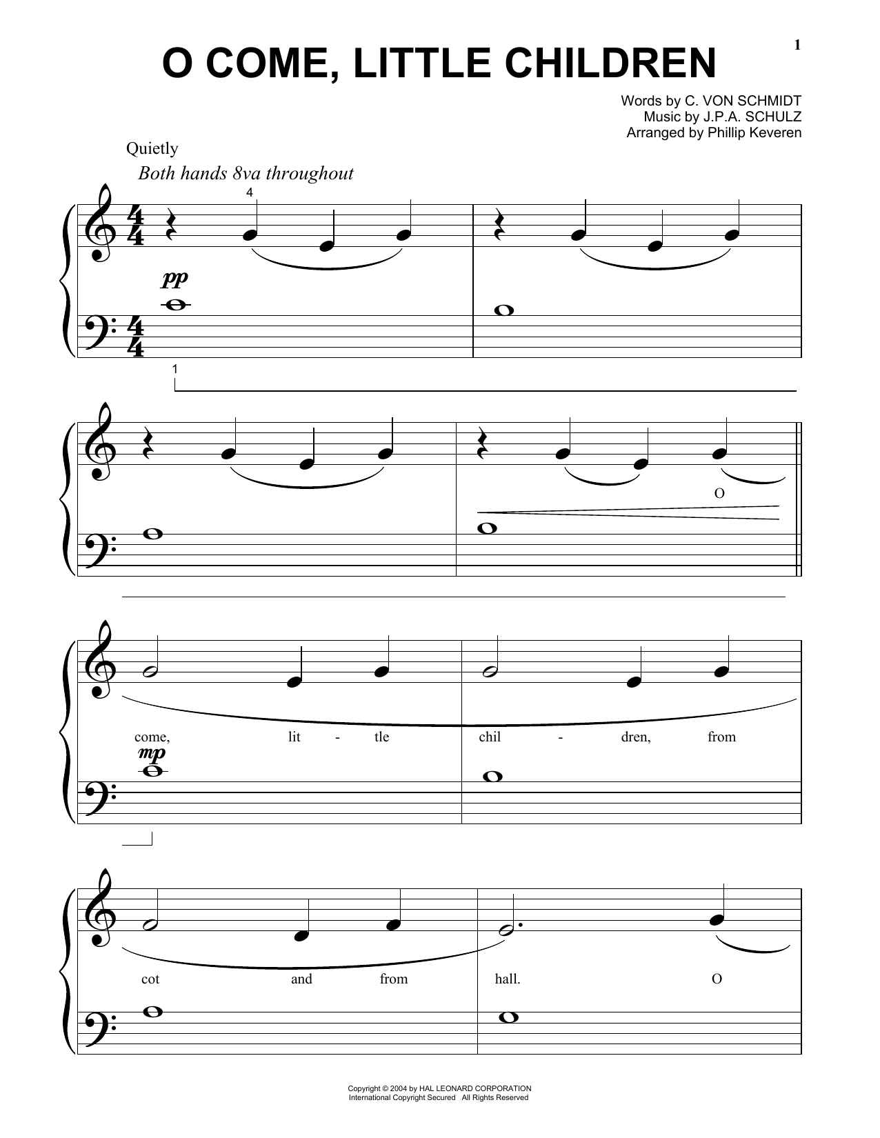 C. von Schmidt O Come, Little Children (arr. Phillip Keveren) sheet music notes and chords arranged for Big Note Piano