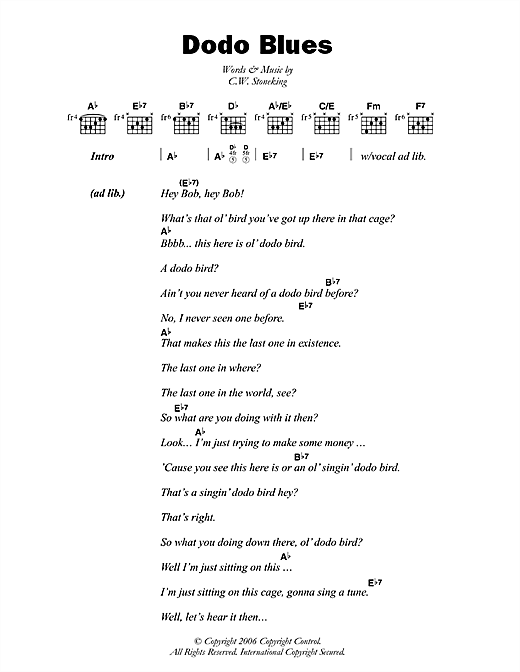 C.W. Stoneking Dodo Blues sheet music notes and chords arranged for Guitar Chords/Lyrics