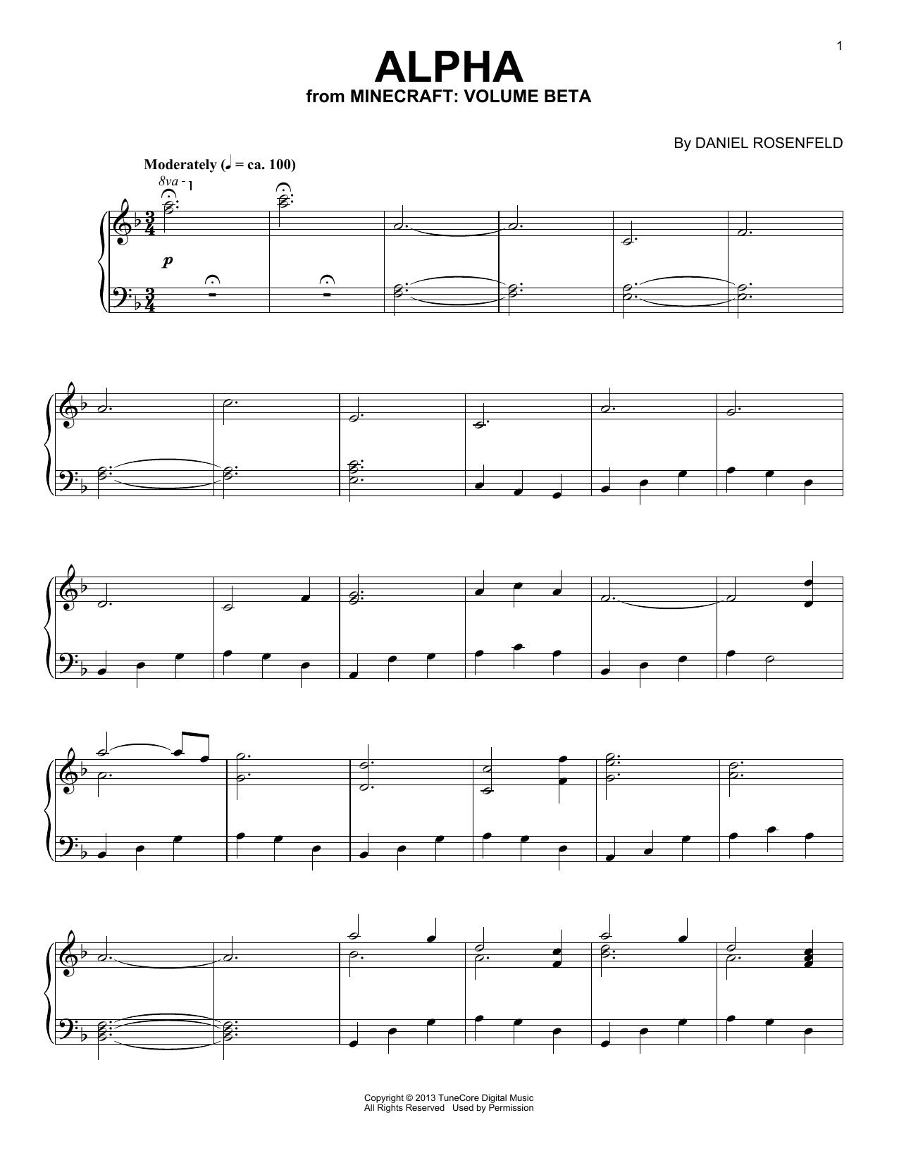 C418 Alpha (from Minecraft) sheet music notes and chords arranged for Trumpet Solo