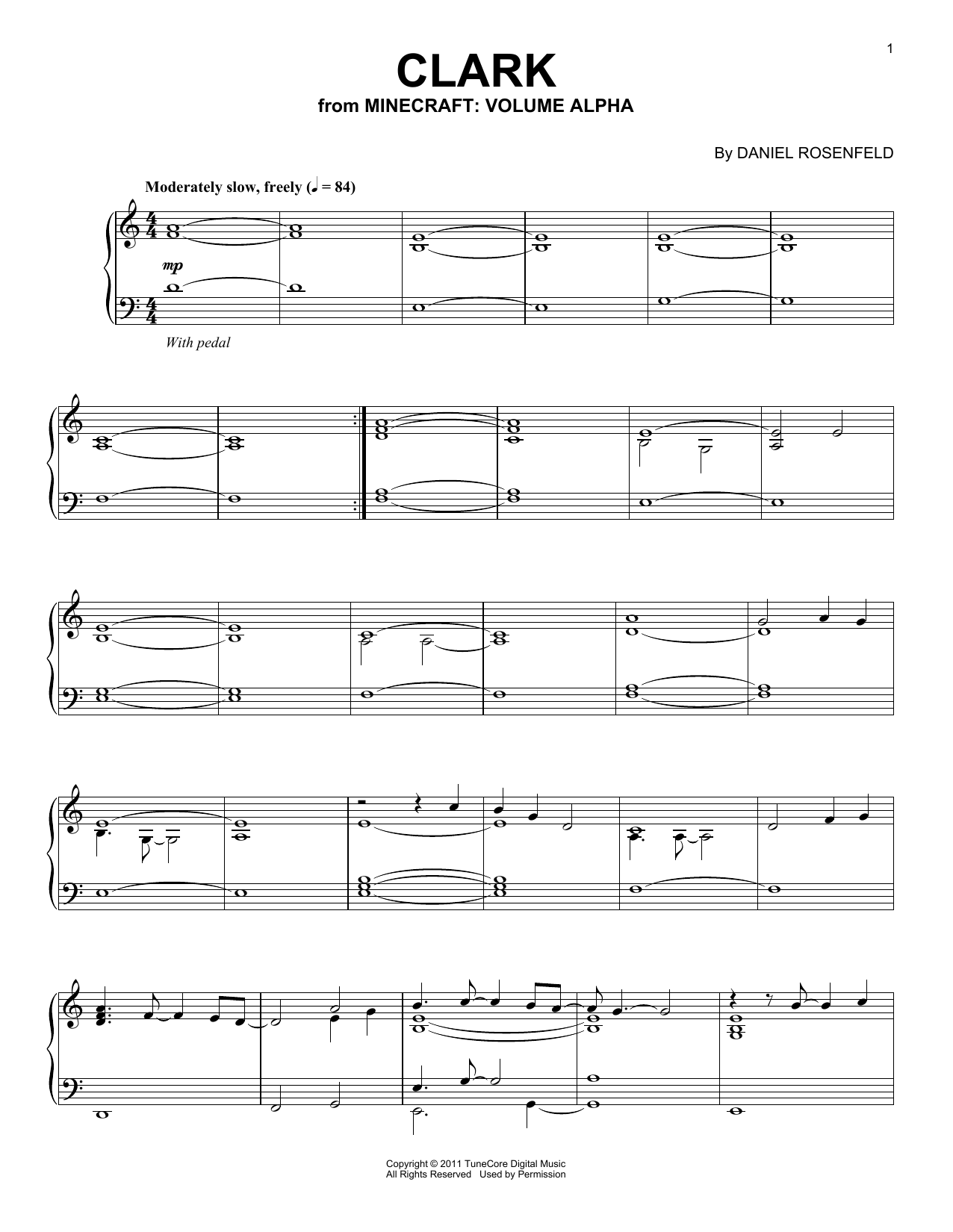 C418 Clark (from Minecraft) sheet music notes and chords arranged for Piano Solo