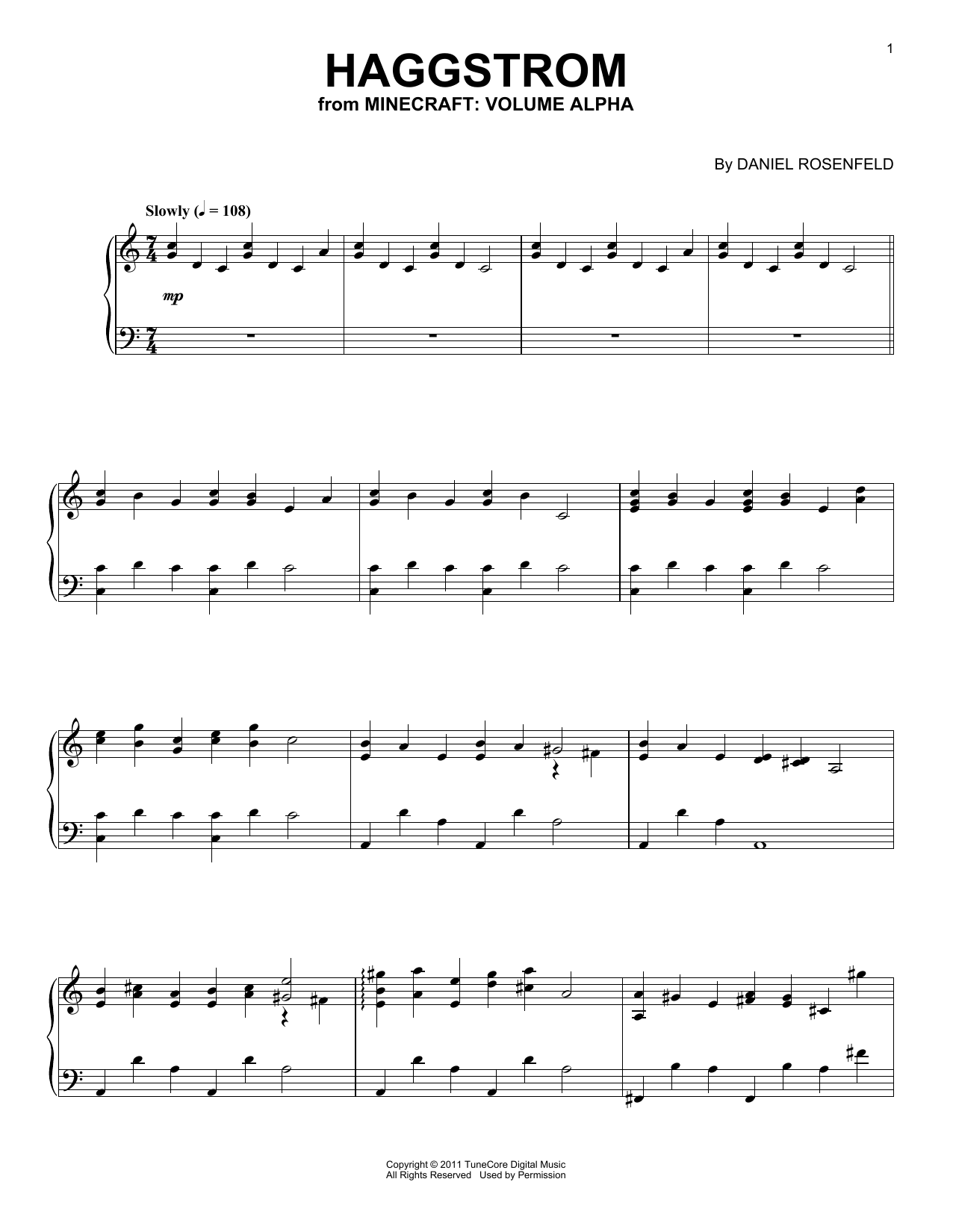 C418 Haggstrom (from Minecraft) sheet music notes and chords arranged for Tenor Sax Solo