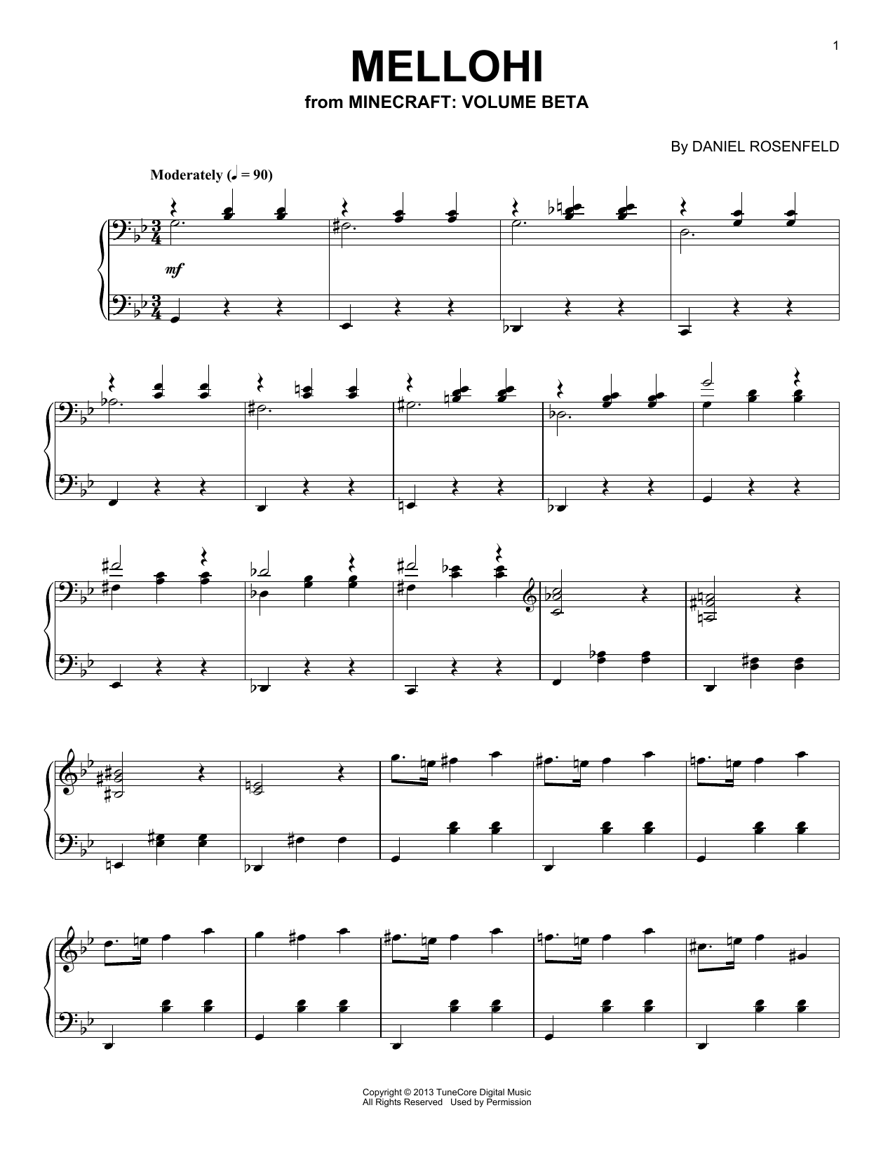 C418 Mellohi (from Minecraft) sheet music notes and chords arranged for Easy Piano