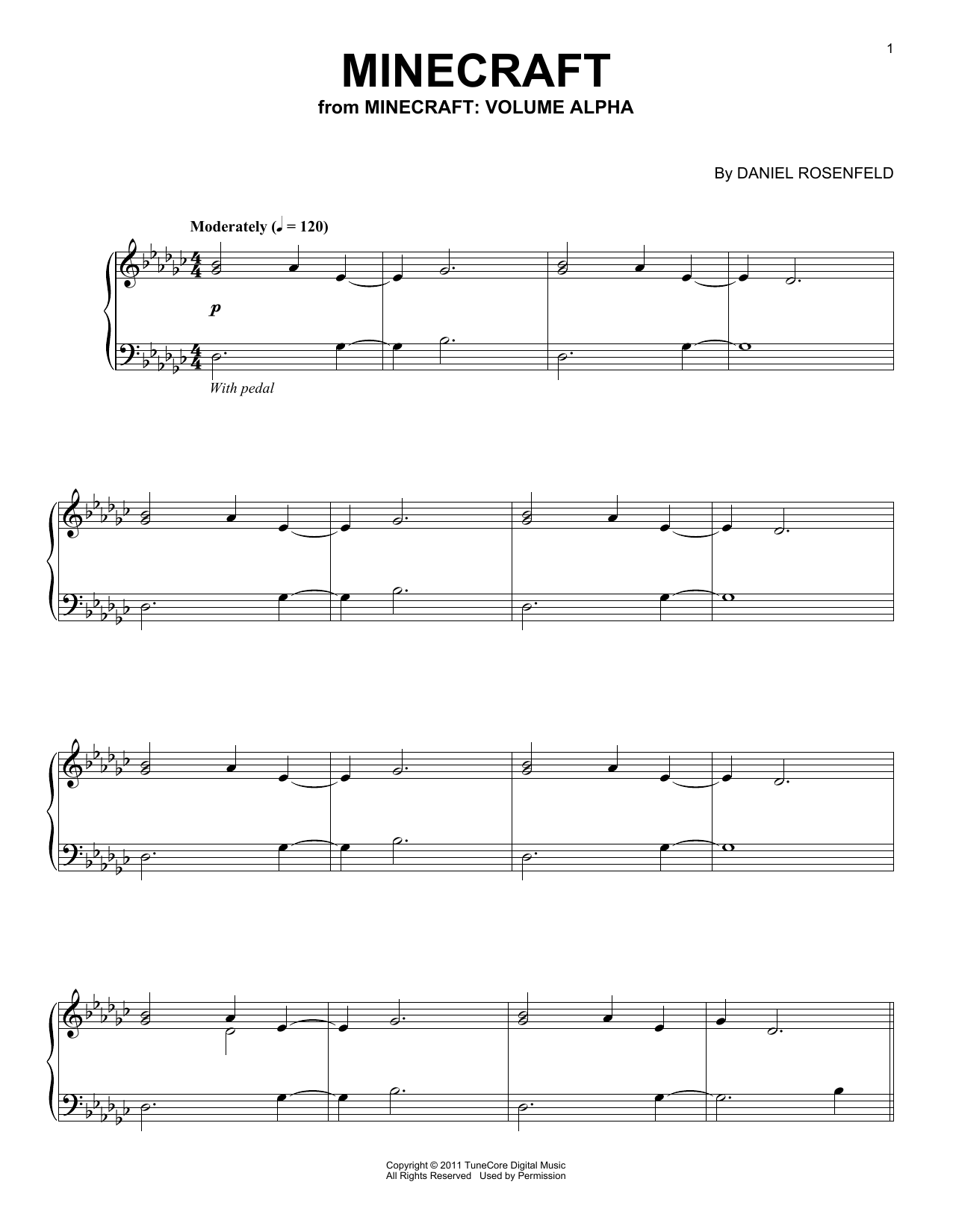 C418 Minecraft (from Minecraft) sheet music notes and chords arranged for Easy Piano