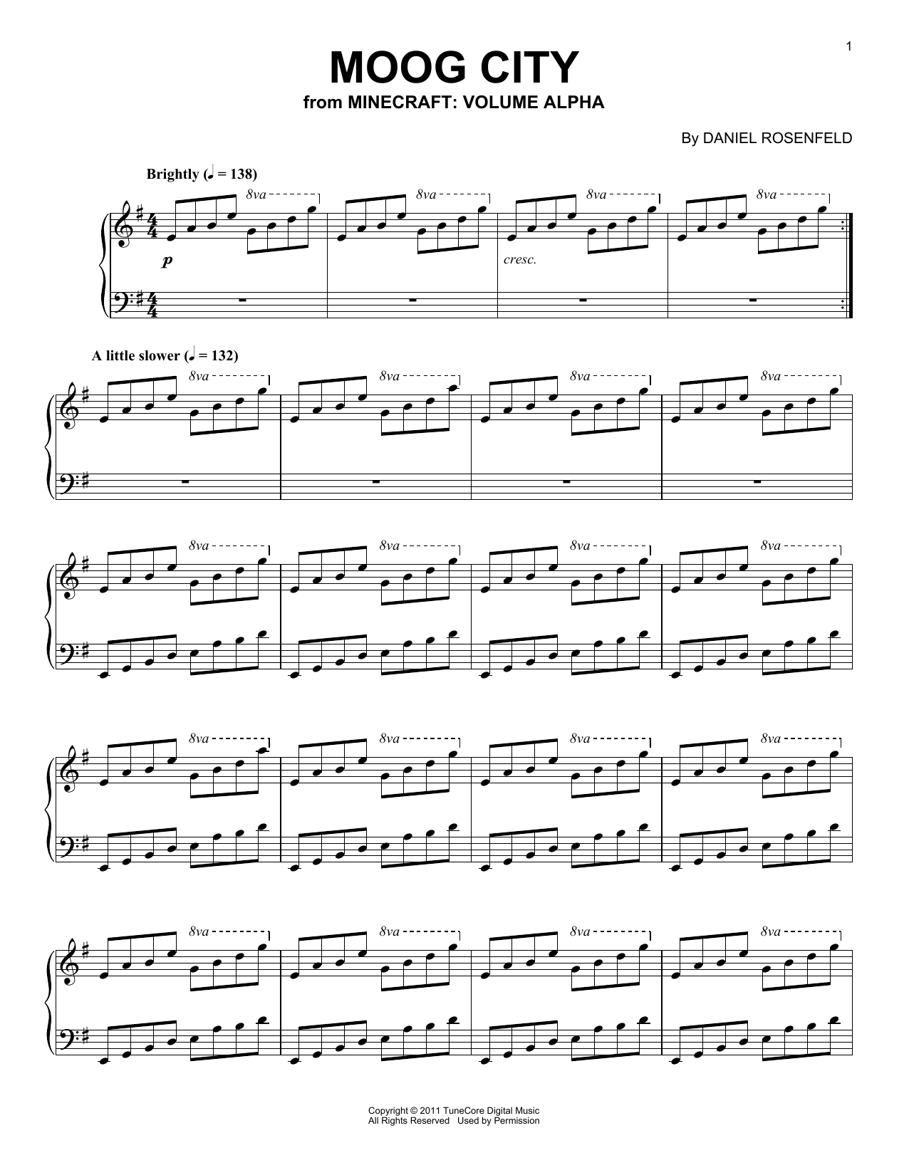 C418 Moog City (from Minecraft) sheet music notes and chords arranged for Piano Solo