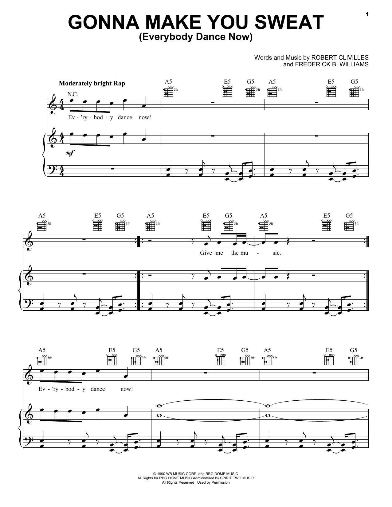 C+C Music Factory Gonna Make You Sweat (Everybody Dance Now) sheet music notes and chords arranged for Piano, Vocal & Guitar Chords (Right-Hand Melody)