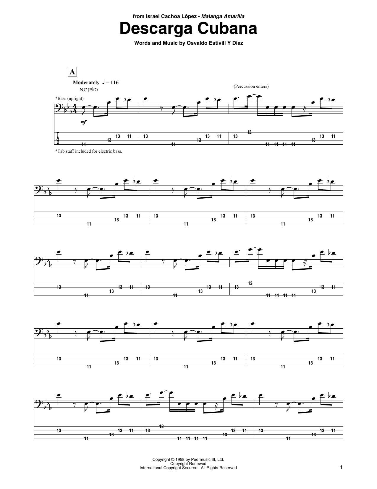 Cachao Descarga Cubana sheet music notes and chords arranged for Bass Guitar Tab
