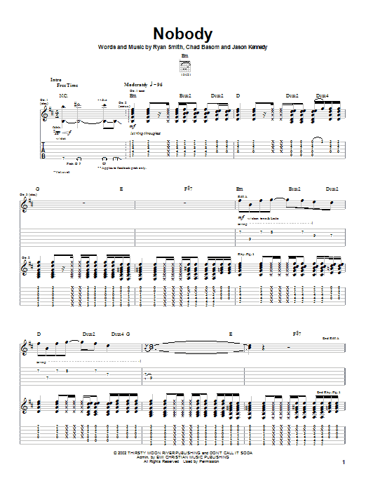 Cadet Nobody sheet music notes and chords arranged for Guitar Tab