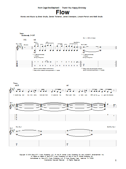 Cage The Elephant Flow sheet music notes and chords arranged for Guitar Tab