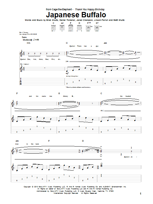 Cage The Elephant Japanese Buffalo sheet music notes and chords arranged for Guitar Tab