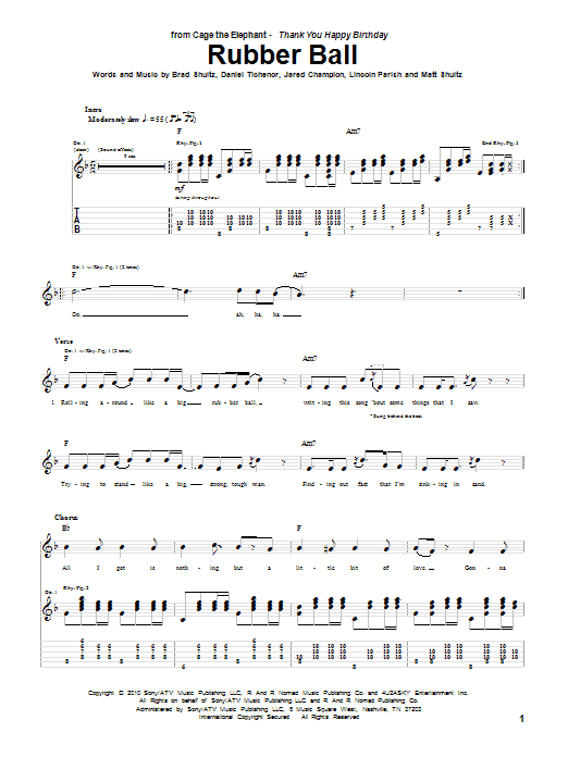 Cage The Elephant Rubber Ball sheet music notes and chords arranged for Guitar Tab