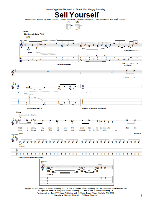 Cage The Elephant Sell Yourself sheet music notes and chords arranged for Guitar Tab