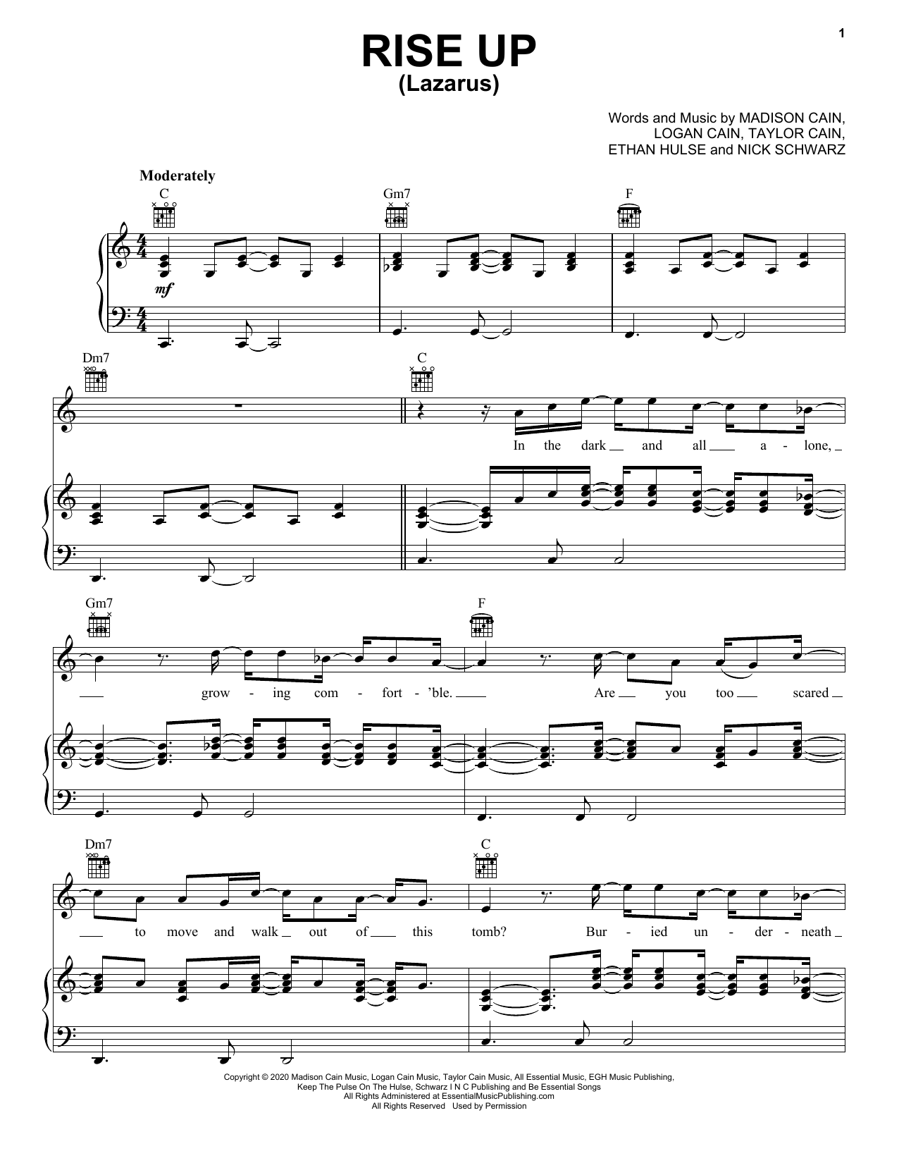 CAIN Rise Up (Lazarus) sheet music notes and chords arranged for Easy Piano