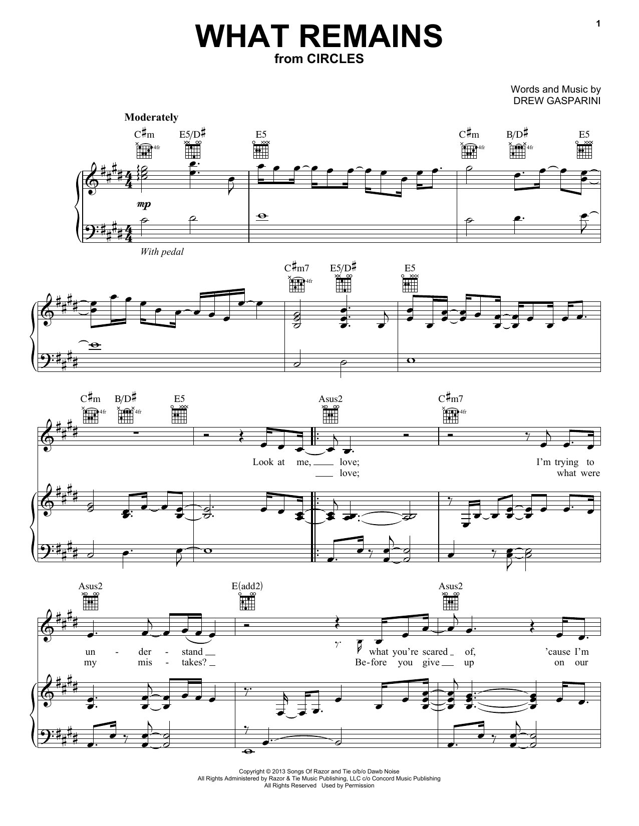 Caissie Levy What Remains (from Circles) sheet music notes and chords arranged for Piano, Vocal & Guitar Chords (Right-Hand Melody)