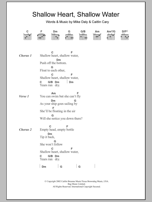 Caitlin Cary Shallow Heart, Shallow Water sheet music notes and chords arranged for Guitar Chords/Lyrics