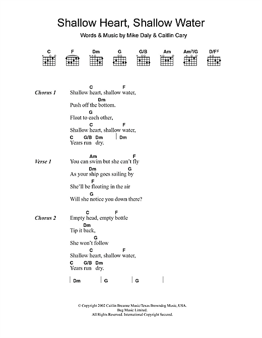Caitlin Cary Shallow Heart, Shallow Water sheet music notes and chords arranged for Guitar Chords/Lyrics
