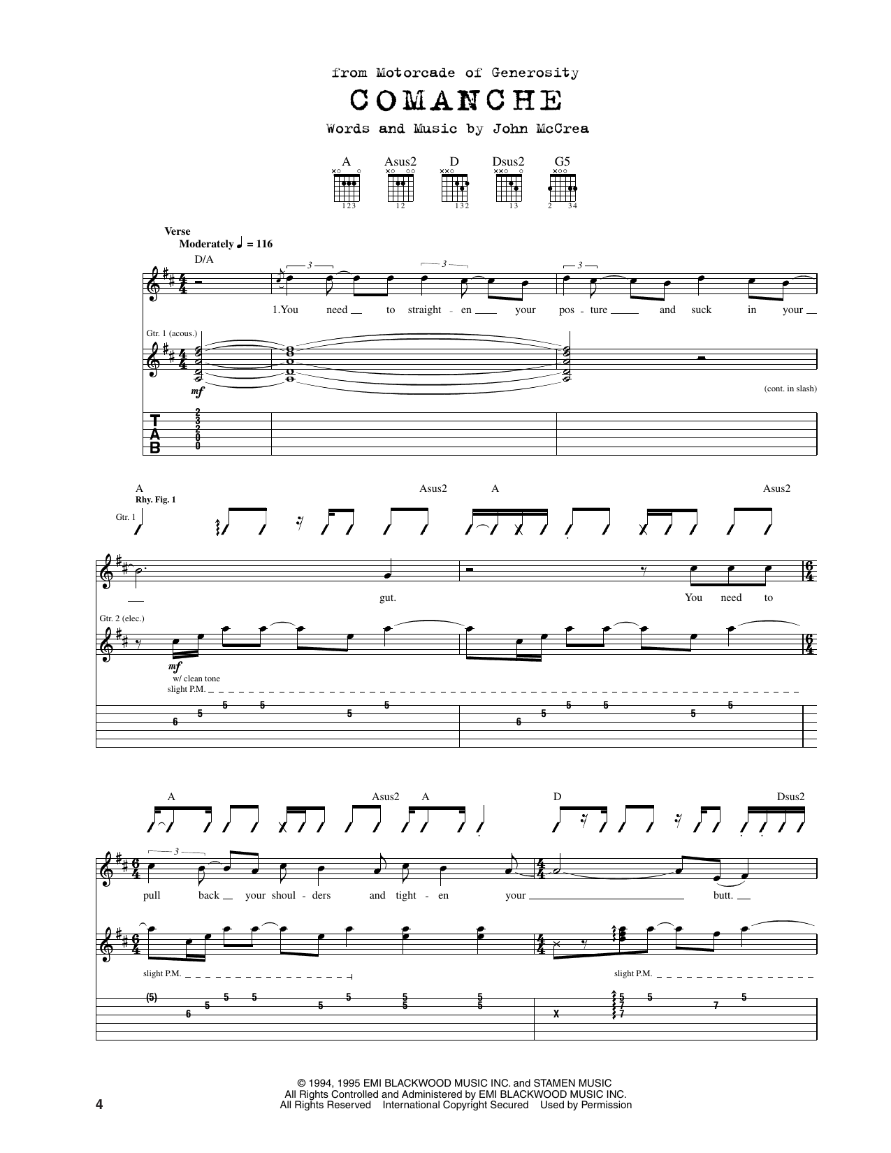 Cake Comanche sheet music notes and chords arranged for Guitar Tab