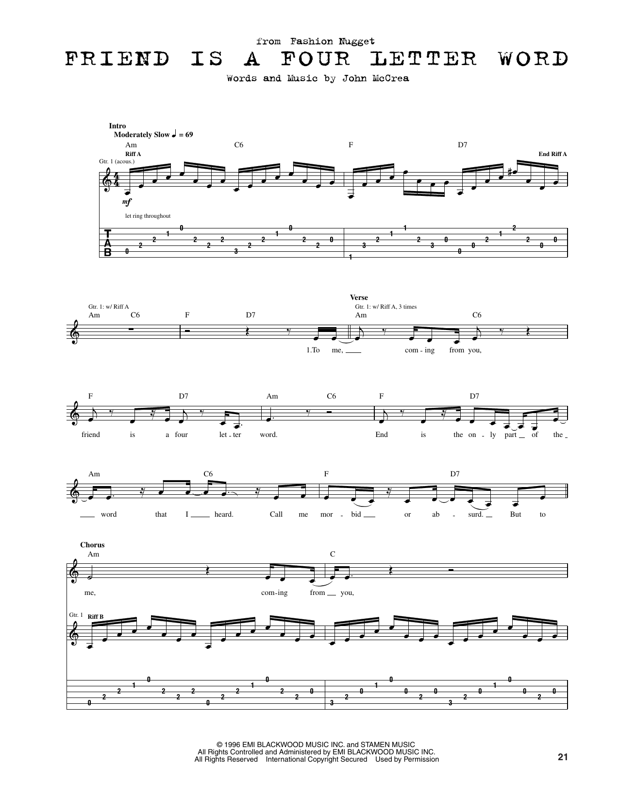 Cake Friend Is A Four Letter Word sheet music notes and chords arranged for Guitar Tab