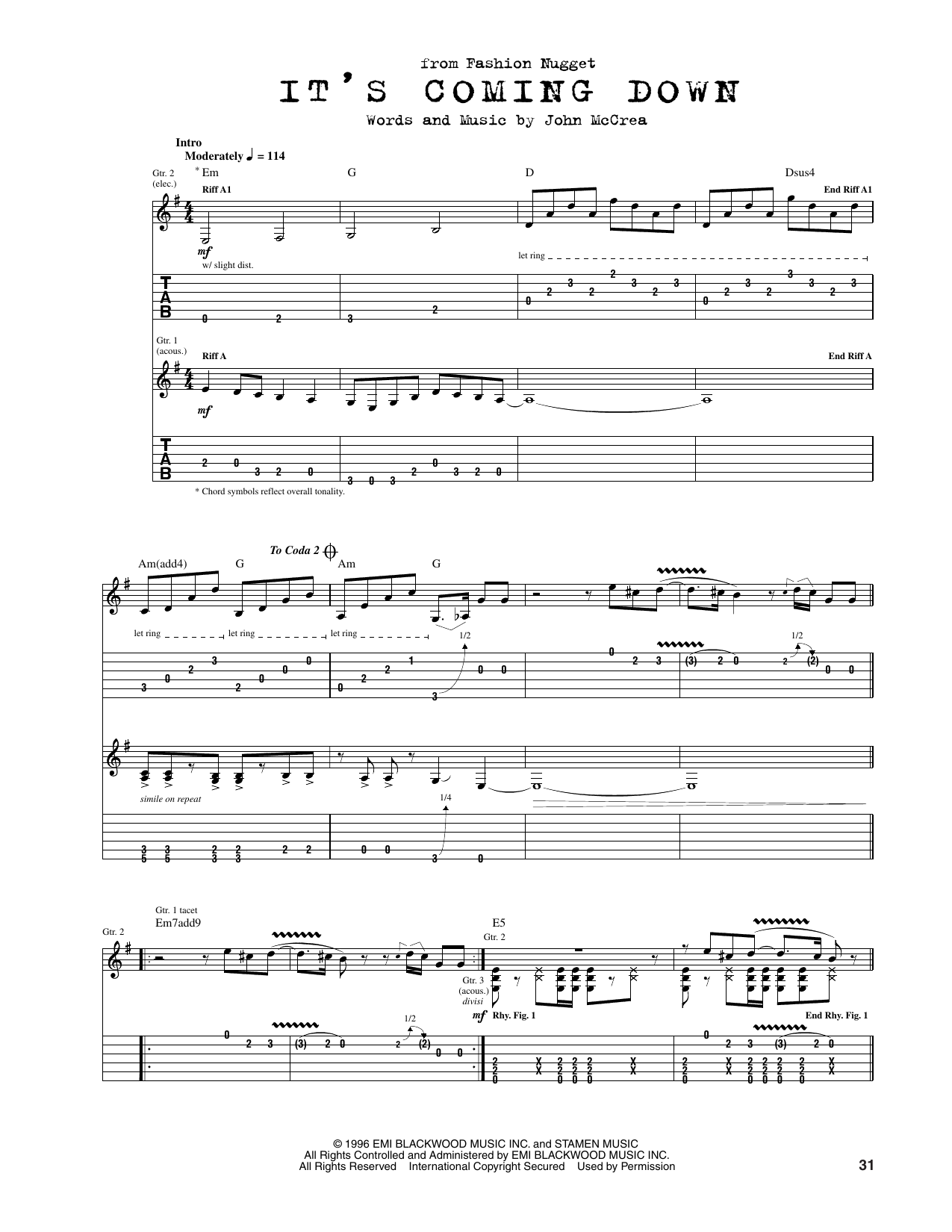 Cake It's Coming Down sheet music notes and chords arranged for Guitar Tab