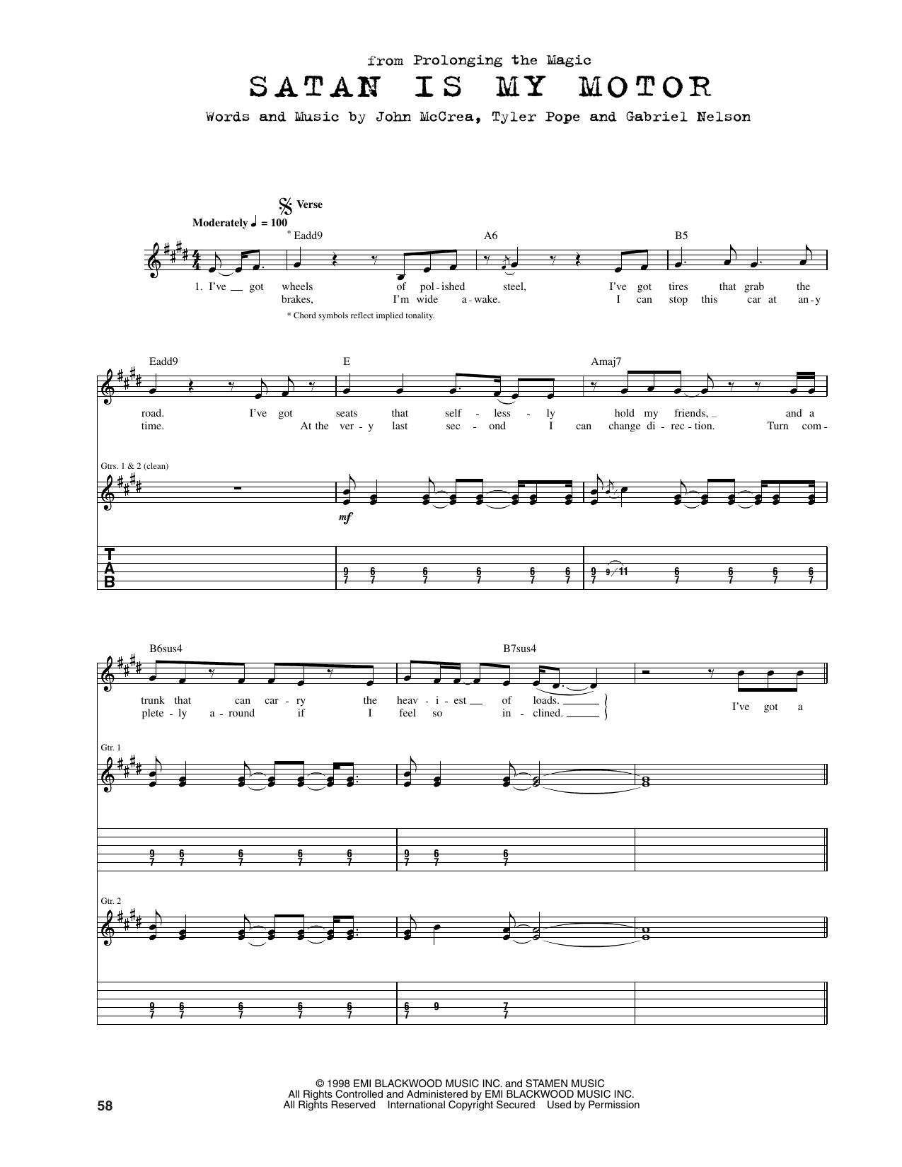 Cake Satan Is My Motor sheet music notes and chords arranged for Guitar Tab