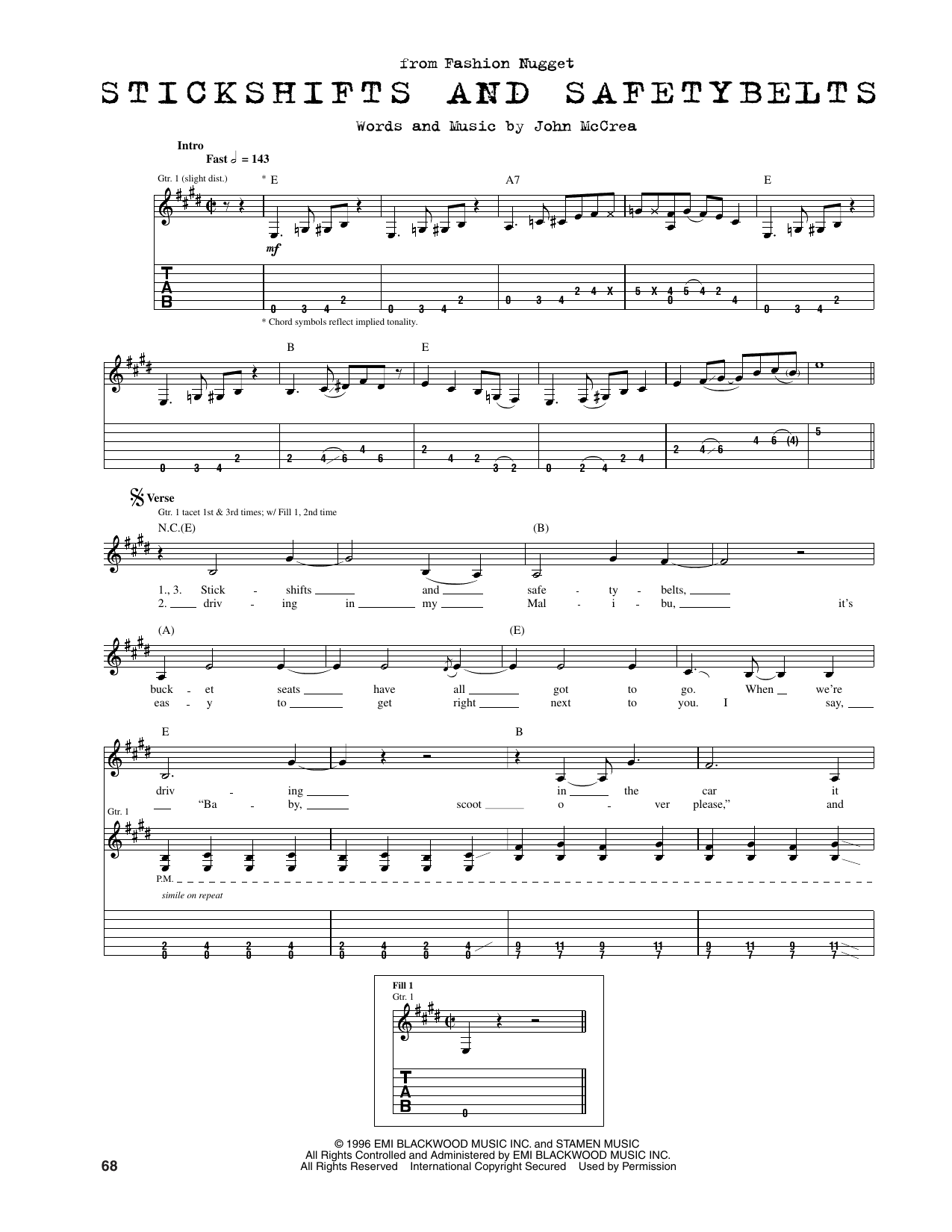 Cake Stickshifts and Safetybelts sheet music notes and chords arranged for Guitar Tab