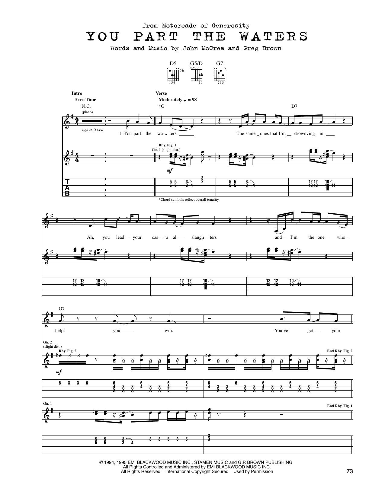 Cake You Part The Waters sheet music notes and chords arranged for Guitar Tab