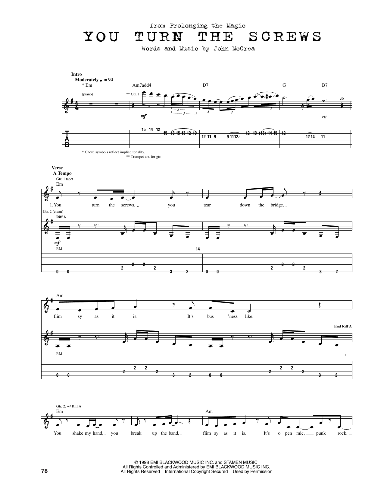 Cake You Turn The Screw sheet music notes and chords arranged for Guitar Tab