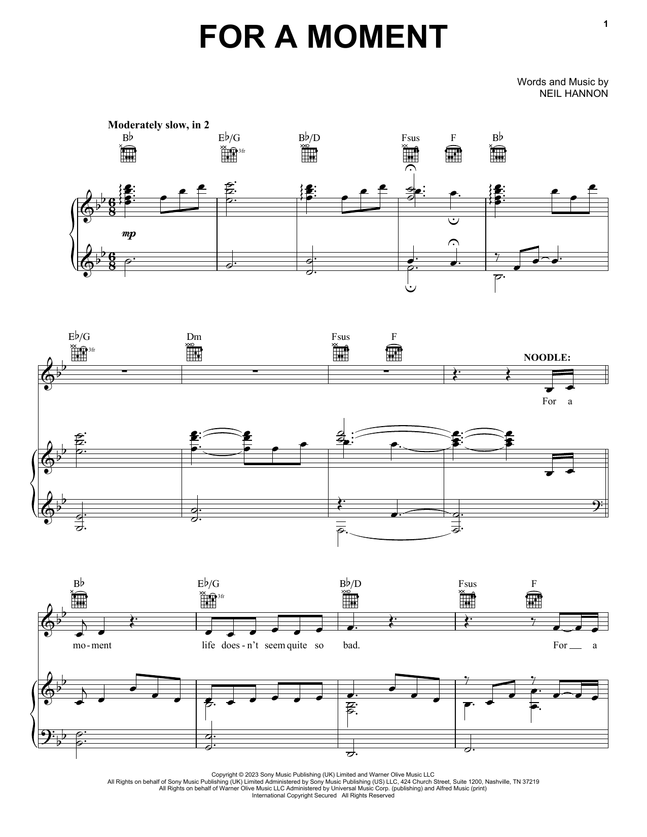 Calah Lane & Timothée Chalamet For A Moment (from Wonka) sheet music notes and chords arranged for Piano, Vocal & Guitar Chords (Right-Hand Melody)