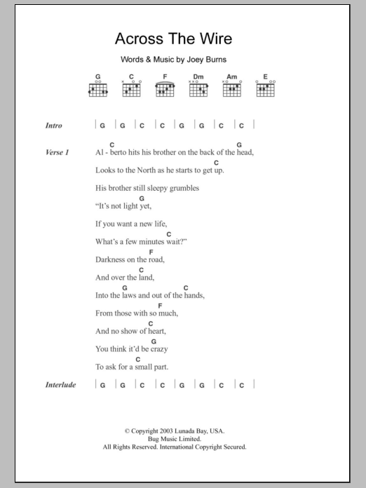 Calexico Across The Wire sheet music notes and chords arranged for Guitar Chords/Lyrics