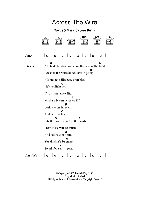 Calexico Across The Wire sheet music notes and chords arranged for Guitar Chords/Lyrics