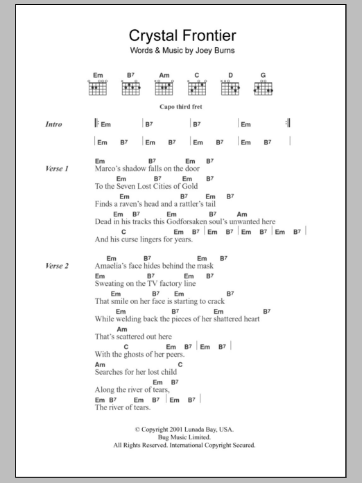 Calexico Crystal Frontier sheet music notes and chords arranged for Guitar Chords/Lyrics