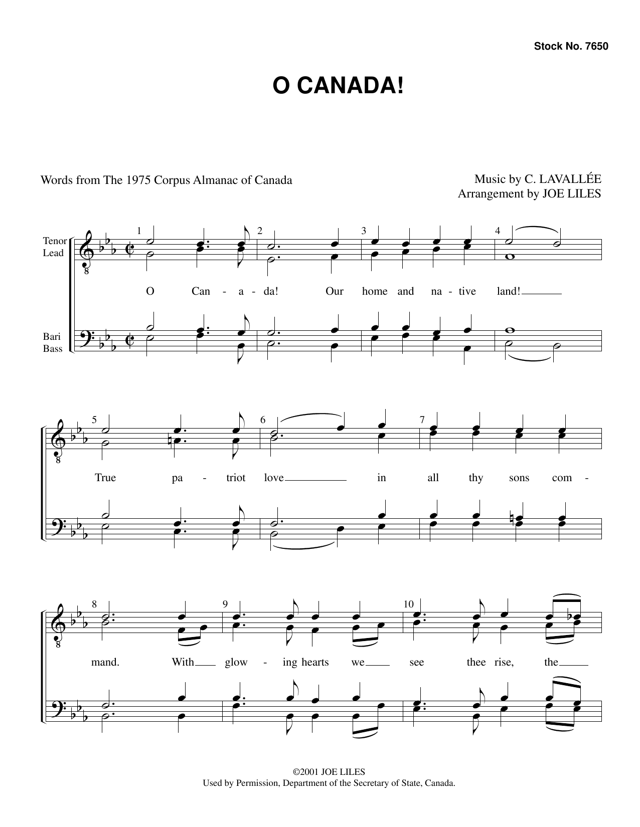 Calixa Lavallee O Canada! (arr. Joe Liles) sheet music notes and chords arranged for TTBB Choir